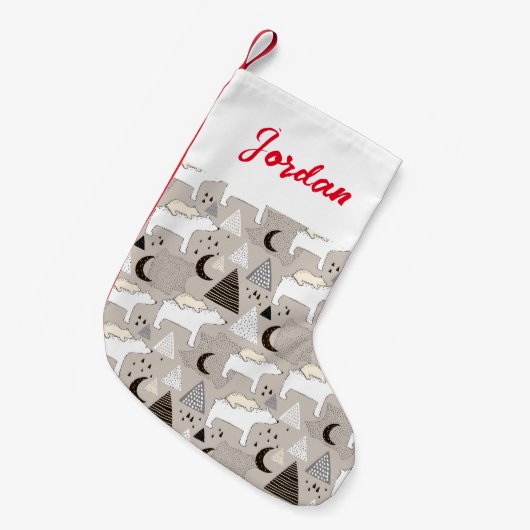 Cute Doodle Woodland Beer Pattern Kleine Kerstsok (Voorkant (Hangend))