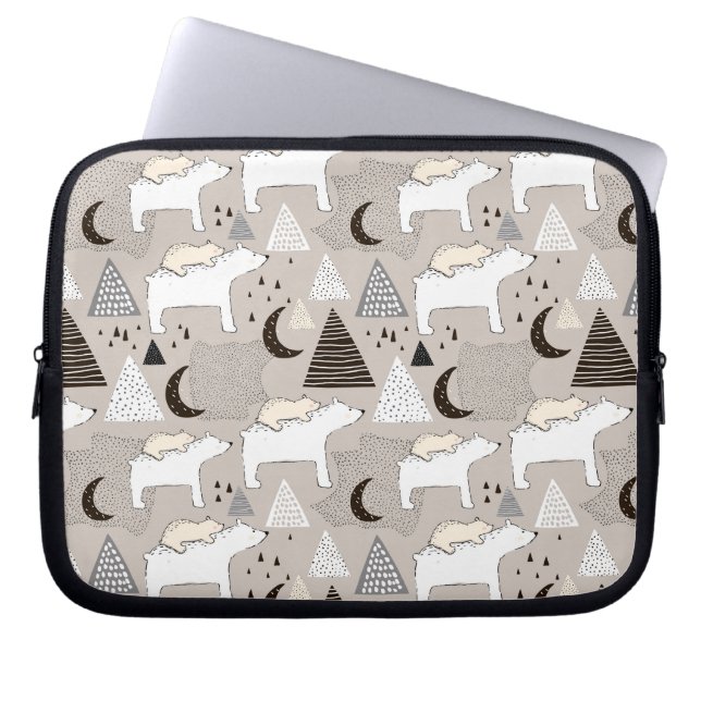 Cute Doodle Woodland Beer Pattern Laptop Sleeve (Voorkant)
