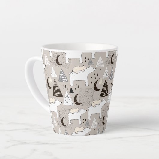 Cute Doodle Woodland Beer Pattern Latte Mok (Linkerhoek)