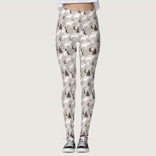 Cute Doodle Woodland Beer Pattern Leggings (Voorkant)