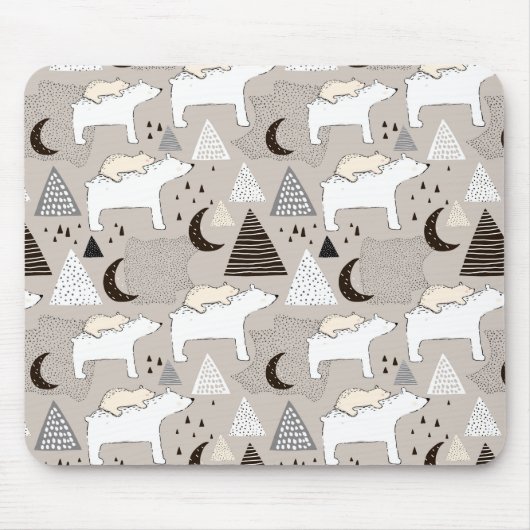 Cute Doodle Woodland Beer Pattern Muismat (Voorkant)