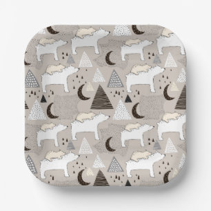 Cute Doodle Woodland Beer Pattern Papieren Bordje