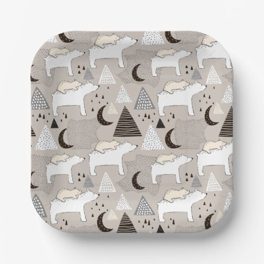 Cute Doodle Woodland Beer Pattern Papieren Bordje (Voorkant)