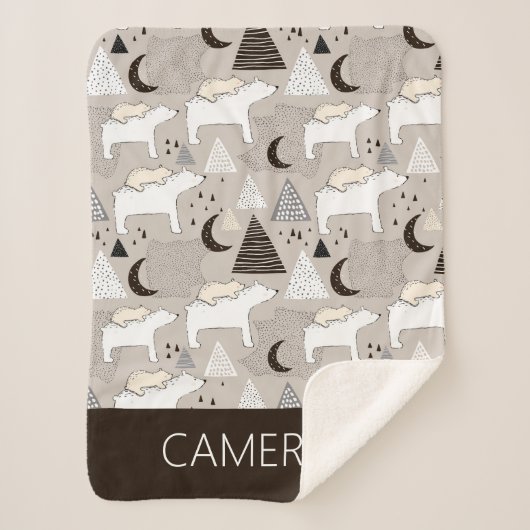 Cute Doodle Woodland Beer Pattern Sherpa Deken (Voorkant)