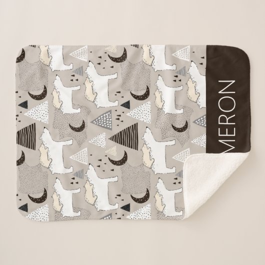 Cute Doodle Woodland Beer Pattern Sherpa Deken (Voorkant (horizontaal))