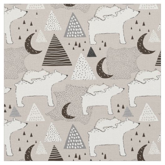 Cute Doodle Woodland Beer Pattern Stof (Close Up)