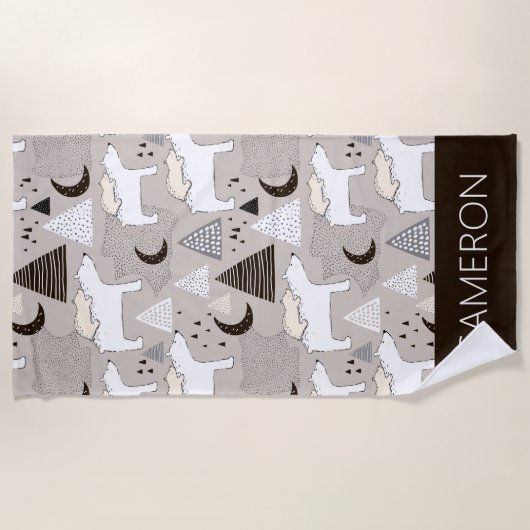 Cute Doodle Woodland Beer Pattern Strandlaken (Voorkant)