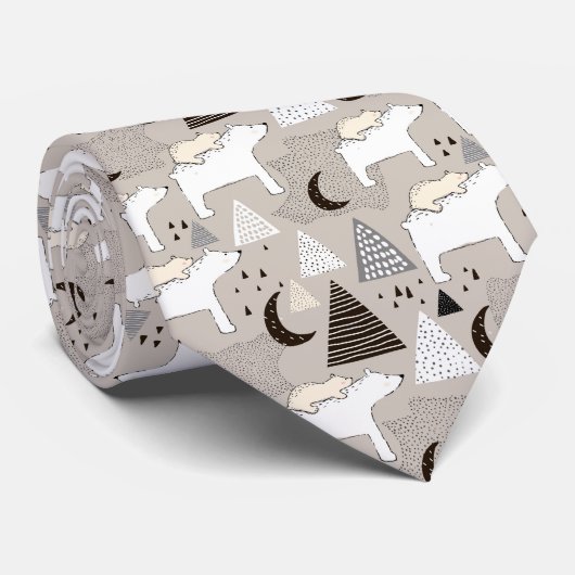 Cute Doodle Woodland Beer Pattern Stropdas (Opgerold)