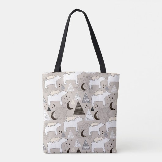 Cute Doodle Woodland Beer Pattern Tote Bag (Achterkant)