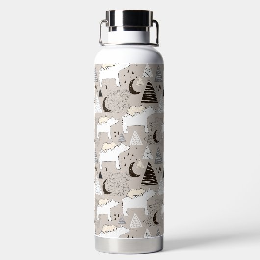 Cute Doodle Woodland Beer Pattern Waterfles (Achterkant)