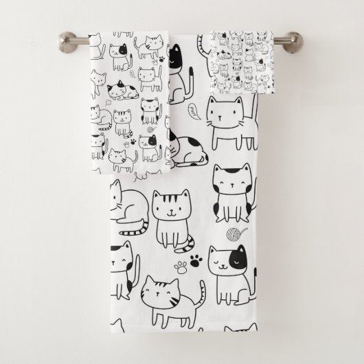 Cute Doodlekattenpatroon Bad Handdoek (Insitu)