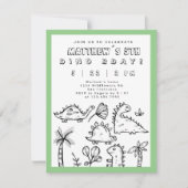 Cute Doodles Sage Green Dino Party Kind Birthday Kaart (Voorkant)