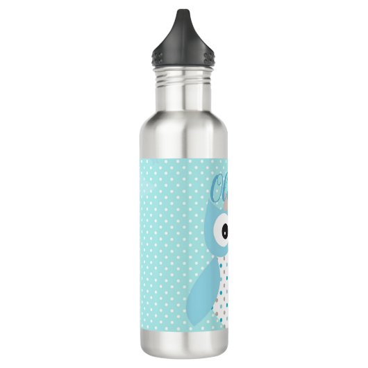 Cute Dotty Blue Owl Art gepersonaliseerd Waterfles (Links)