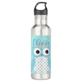 Cute Dotty Blue Owl Art gepersonaliseerd Waterfles (Voorkant)