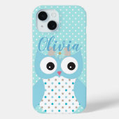 Cute Dotty Blue Owl Art Personalised Case-Mate iPhone Case (Achterkant)