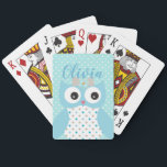 Cute Dotty Blue Owl Art Personalised Girls Pokerkaarten<br><div class="desc">Adorable owl art and polka dot pattern on personalised playing cards.</div>