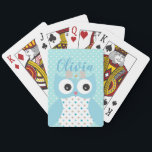 Cute Dotty Blue Owl Art Personalized Girls Pokerkaarten<br><div class="desc">Schattige uil kunst en polka dot patroon op gepersonaliseerde speelkaarten.</div>