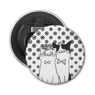 Cute Dotty Cats Couple in Love Button Flesopener