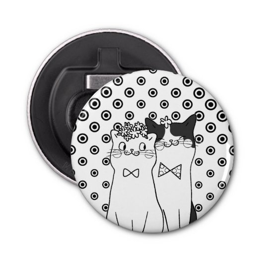 Cute Dotty Cats Couple in Love Button Flesopener (Voorkant)