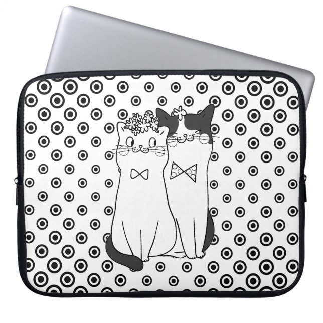 Cute Dotty Cats Couple in Love Laptop Sleeve (Voorkant)