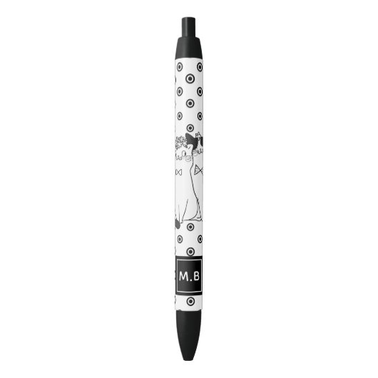 Cute Dotty Cats in Love Monogram Zwarte Inkt Pen (Voorkant Verticaal)