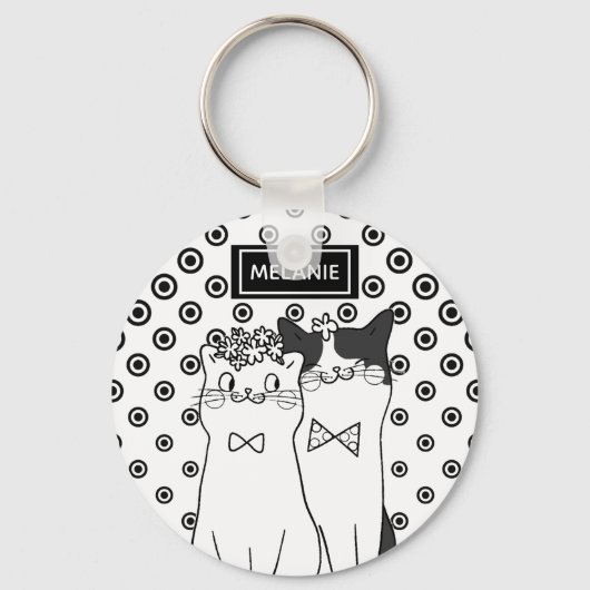 Cute Dotty Cats in Love Personated Sleutelhanger (Voorkant)