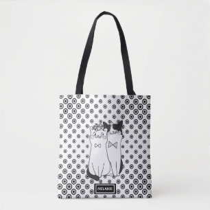 Cute Dotty Cats in Love Personated Tote Bag