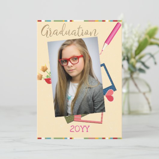 Cute Double Photo Middle School Afstuderen Kaart (Staand voorkant)