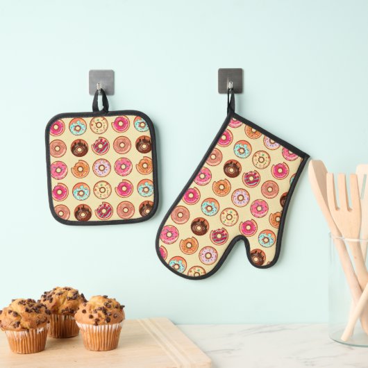 Cute Doughnut Pattern Ovenwant & Pannenlap Set (Insitu(Ophanging))