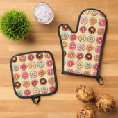 Cute Doughnut Pattern Ovenwant & Pannenlap Set (Top down)