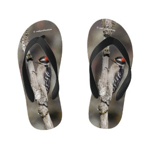 Cute Downy Woodpecker Bird on Branch Kinder Teenslippers