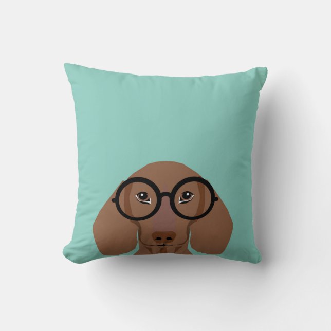 Cute Doxie met Hipster Mode Glasses - Daschund Kussen (Voorkant)
