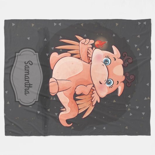 Cute draak met vuurgrijs en zwarte jongen baby fleece deken (Voorkant (Horizontaal))