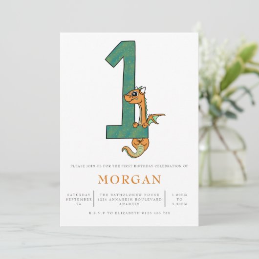 Cute Dragon 1e verjaardagsfeestje Kaart (Staand voorkant)