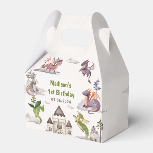 Cute Dragon 1st Birthday Party Bedankdoosjes (Achterkant)