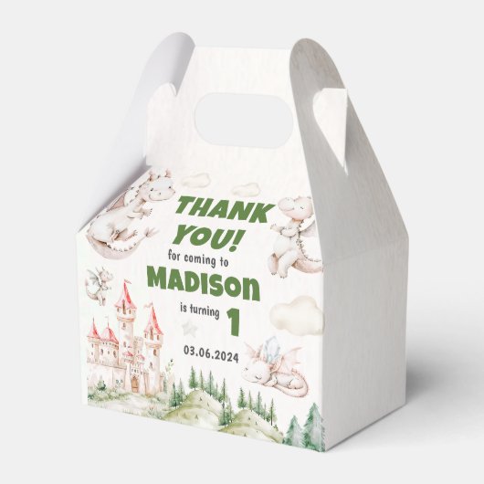 Cute Dragon 1st Birthday Party Bedankdoosjes (Voorkant Zijde)