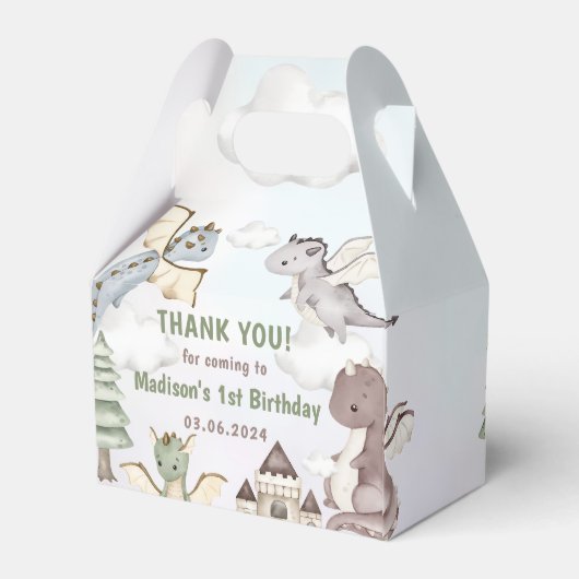 Cute Dragon 1st Birthday Party Bedankdoosjes (Achterkant)