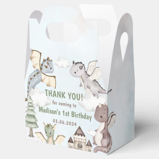 Cute Dragon 1st Birthday Party Bedankdoosjes (Geopend)