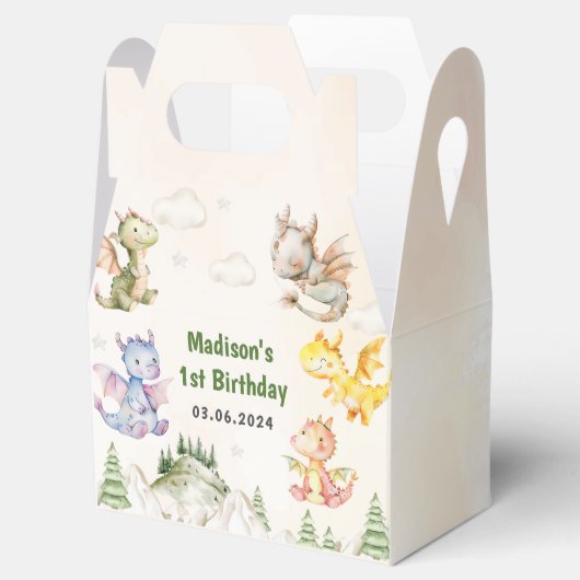 Cute Dragon 1st Birthday Party Bedankdoosjes (Geopend)