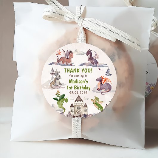 Cute Dragon 1st Birthday Party Bedankjes Labels