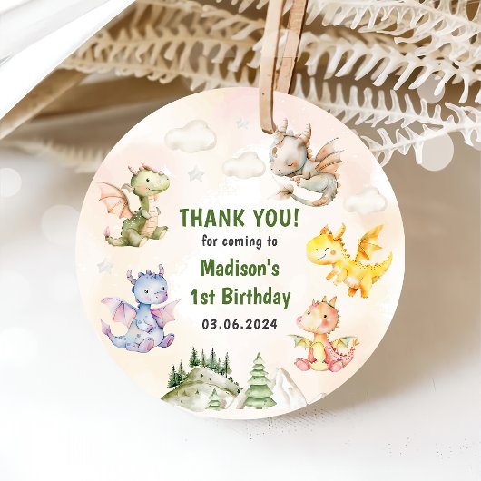 Cute Dragon 1st Birthday Party Bedankjes Labels
