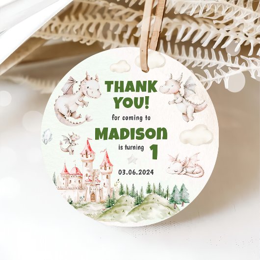 Cute Dragon 1st Birthday Party Bedankjes Labels