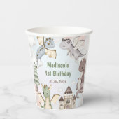 Cute Dragon 1st Birthday Party Papieren Bekers (Voorkant)