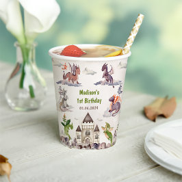 Cute Dragon 1st Birthday Party Papieren Bekers