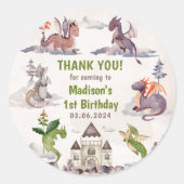 Cute Dragon 1st Birthday Party Ronde Sticker (Voorkant)