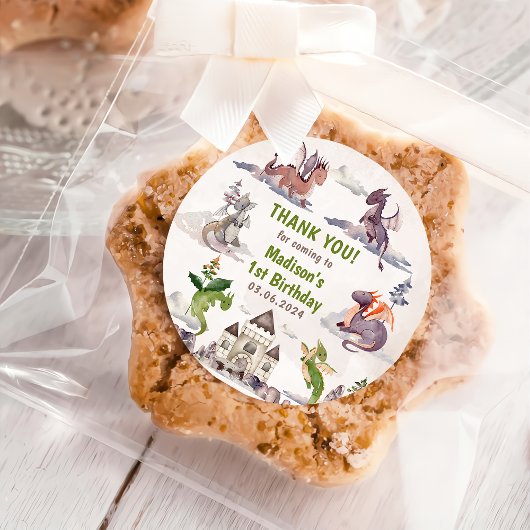 Cute Dragon 1st Birthday Party Ronde Sticker