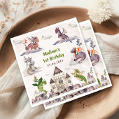 Cute Dragon 1st Birthday Party Servet