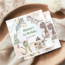 Cute Dragon 1st Birthday Party Servet