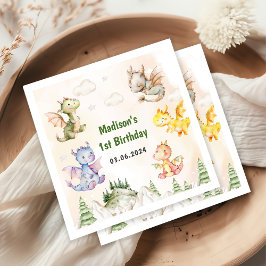 Cute Dragon 1st Birthday Party Servet