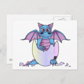 Cute Dragon Baby in Cracked Egg - Blauw / Paars Briefkaart (Voorkant / Achterkant)